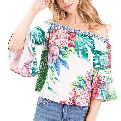 Island Bloom Off Shoulder Blouse - Pink Ice